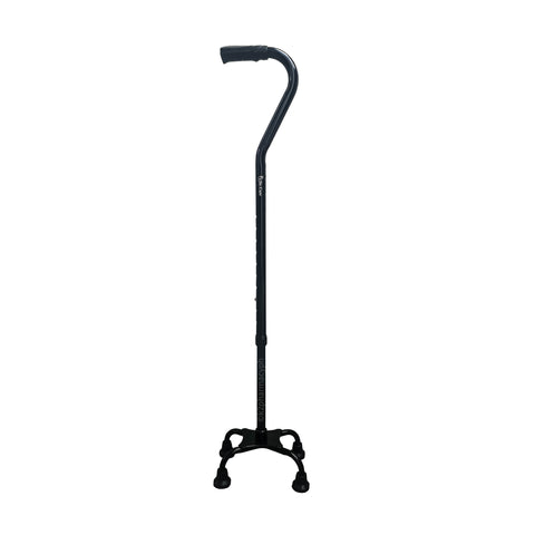 Px Dr. Care Stainless Quad Cane with Offset Rubber Handle in Black
