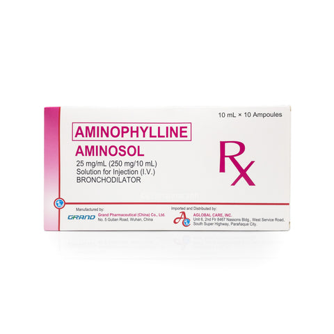 Aminosol Aminophylline 25mg/mL (250mg/10mL) Solution for Injection (I.V.) Ampoule