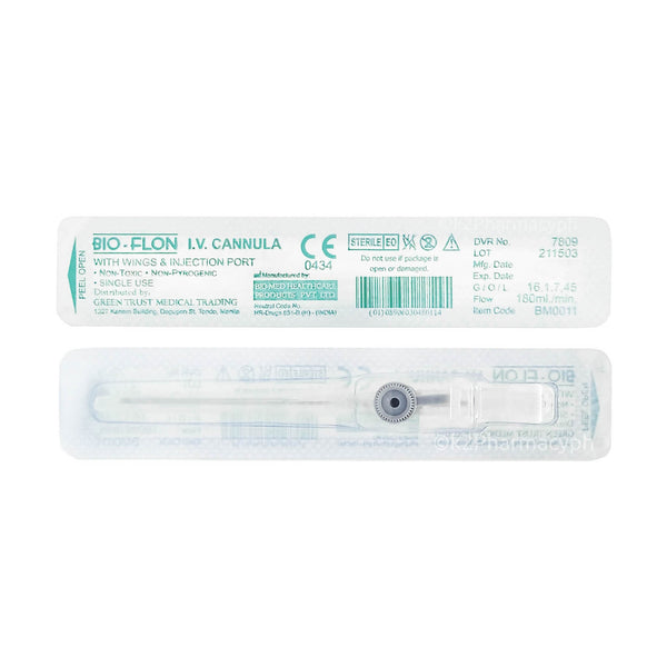 Bio-Flon I.V Cannula with Wings & Injection Port 16G