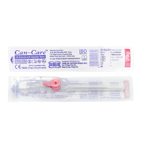 Can-Care™ I.V Cannula with Injection Valve 20g