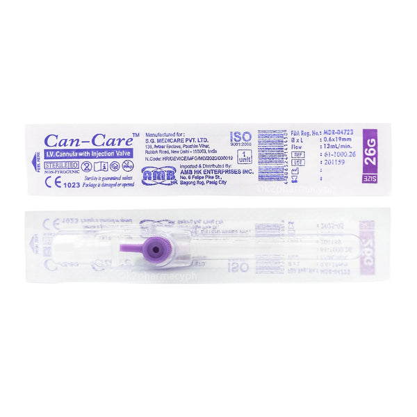 Can-Care™ I.V Cannula with Injection Valve  26g