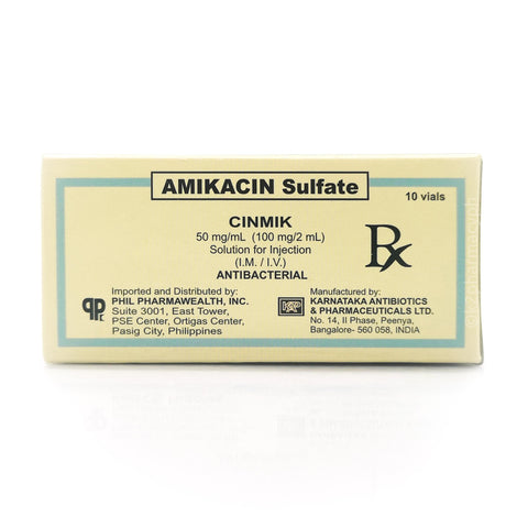 Cinmik Amikacin Sulfate 50mg/mL (100mg/2mL) Solution for Injection 10 Vials