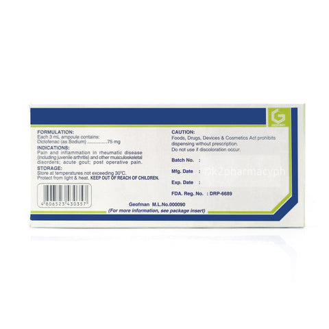 Diflosid Diclofenac 25mg/mL Solution for Injection (I.M./I.V.) 10 Ampoules