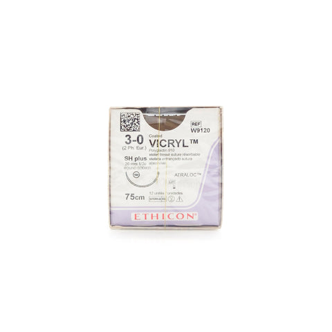 Ethicon® Coated Vicryl™  Polyglactin 910 violet braided absorbable suture 3-0 SH Plus 26mm 1/2c. Round Bodied 75cm