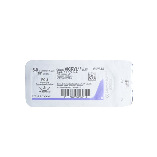 Ethicon® Coated Vicryl*Plus Antibacterial With Irgacare MP* (Polyglactin 910) Suture Undyed Braided 5-0 16mm 3/8c Conventional Cutting 45cm