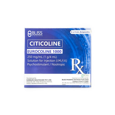 Eurocoline 1000 Citicoline 250 mg/mL (1g/4mL) Solution for Injection