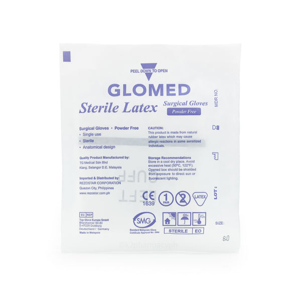 Glomed Sterile Latex Surgical Gloves Powder Free Size 8