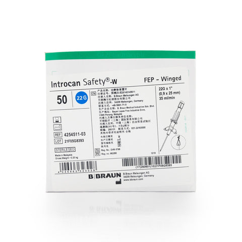 Introcan Safety® Winged - FEP Safety IV Catheter 22G Blue