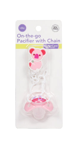 KinderCare® Pacifier On-The-Go w/ Chain Pink