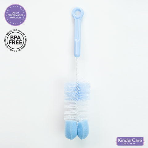 KinderCare® BASIC BOTTLE BRUSH (with sponge head and nipple brush) Blue