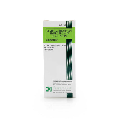 Mucoquit Inj Mucotuss Dextromethorphan Hydrobromide Guaifenesin 10mg/50mg/5mL Syrup 60mL
