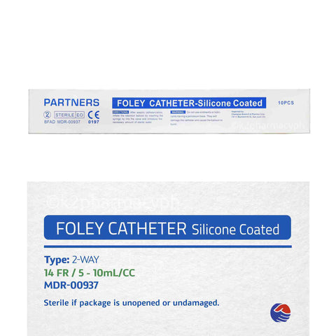 Partners Foley Catheter-Silicone Coated 2-Way14Fr 5-10mL/cc / 4.7mm