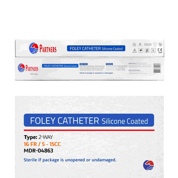 Partners Foley Catheter-Silicone Coated 2-Way 16 Fr / 5 - 15CC