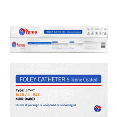 Partners Foley Catheter-Silicone Coated 2-Way 16 Fr / 5 - 15CC