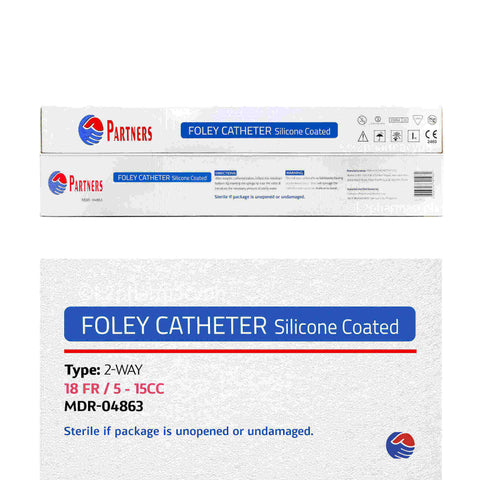 Partners Foley Catheter-Silicone Coated 2-Way 18 Fr 5-15cc