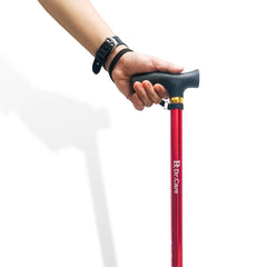 Px Dr. Care Stainless Single Cane with Rubber Functional Grip and Handle Strap in Red