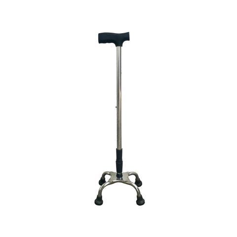 Px Dr. Care Stainless Functional Grip Quad Cane with Rubber Handle in Silver