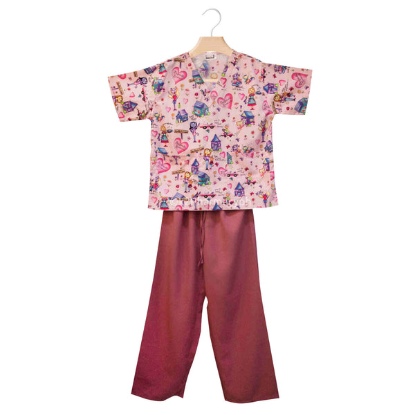 Scrub Suit Printed Floral Pink (Top) Terno