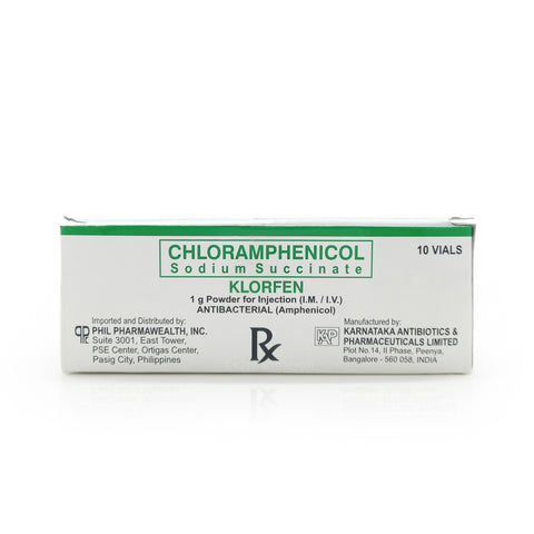 Klorfen Chloramphenicol Sodium Succinate 1g Powder for Injection (I.M./I.V.) 10 Vials
