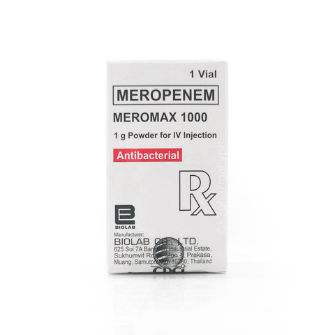 Meromax 1000 Meropenem 1g Powder for IV Injection Vial