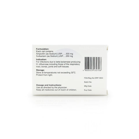Miasyn Ampicillin Sulbactam 500mg/250mg Powder for Injection (I.M/I.V) 1 Vial