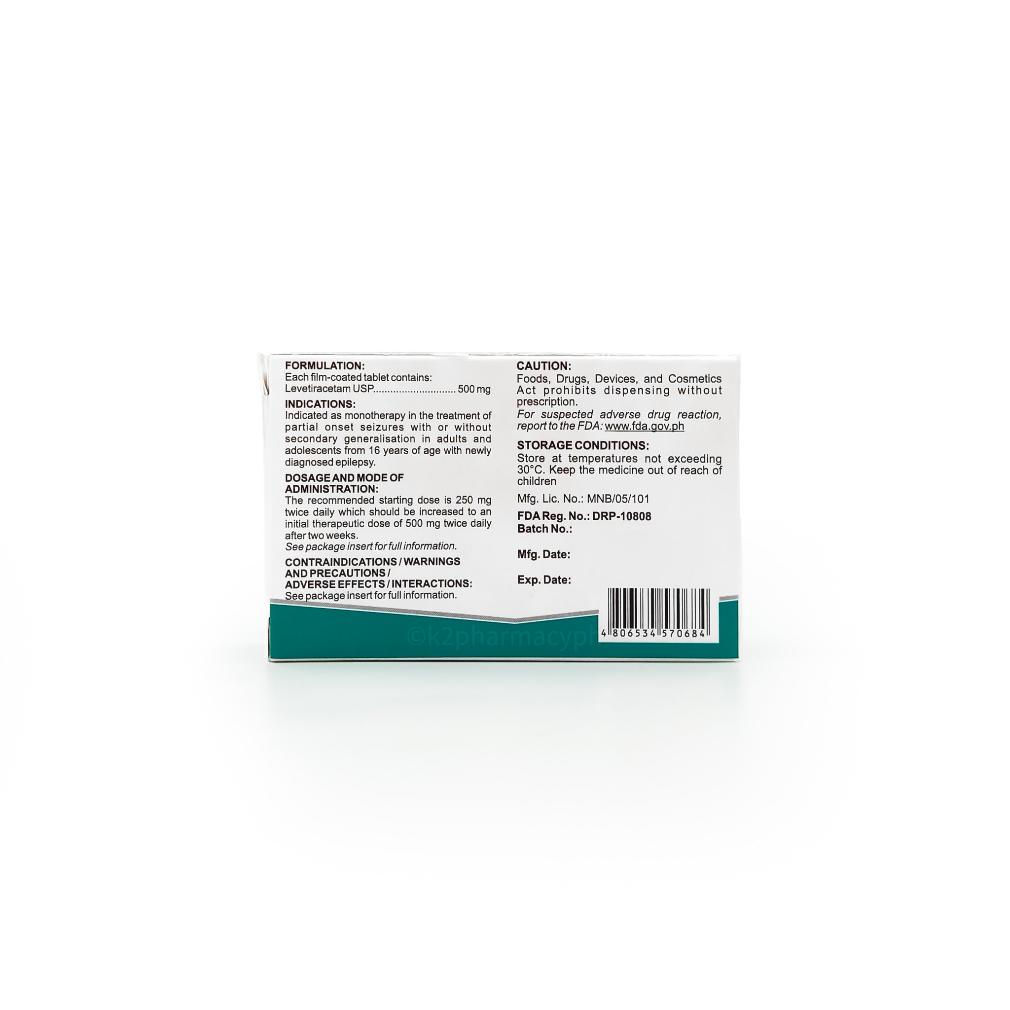 Novacetam Levetiracetam 500mg Film-Coated Tablet