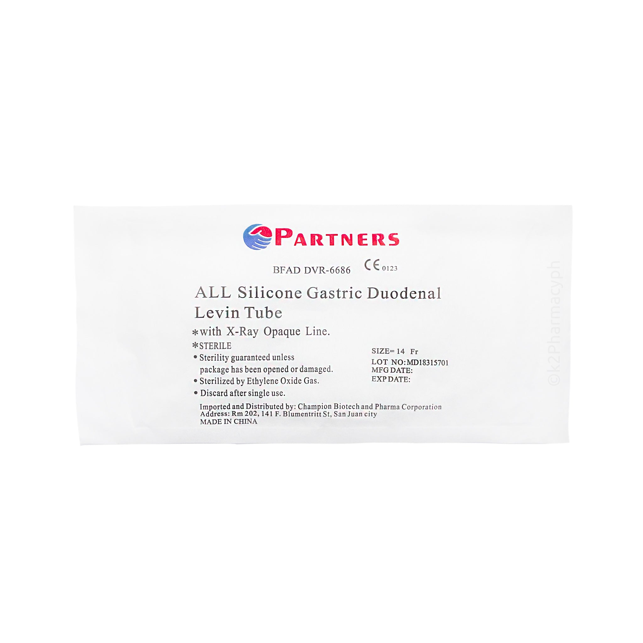 Partners All Silicone Gastric Duodenal Levin Tube S14