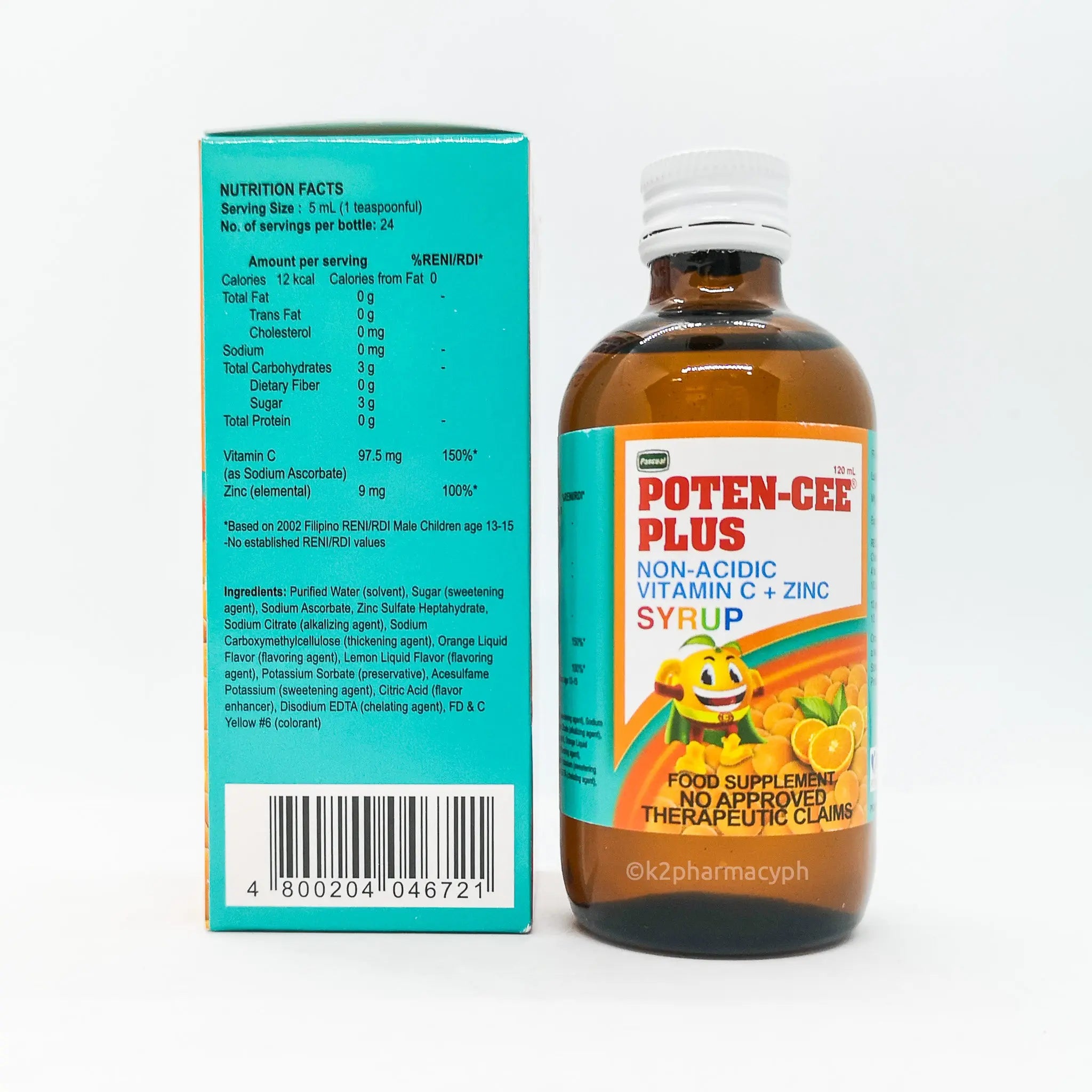 Poten-Cee® Plus Non-Acidic Syrup Orange Flavor 120mL Apollo Plus ...