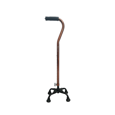 Px Dr. Care Stainless Quad Cane with Offset Rubber Handle in Brown