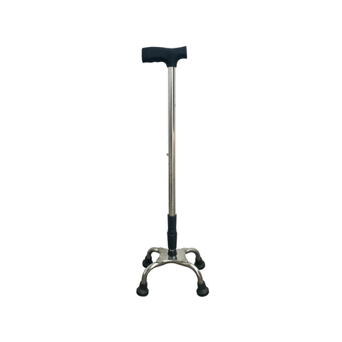 Px Dr. Care Stainless Functional Grip Quad Cane with Rubber Handle in Silver
