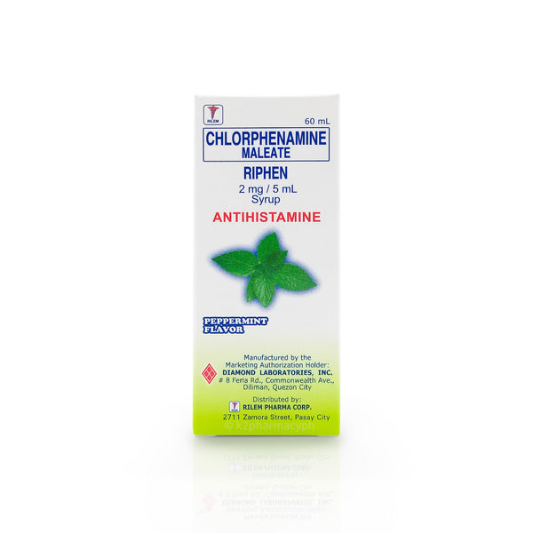 Riphen Chlorophenamin Maleate 2mg/5ml Peppermint Syrup 60ml