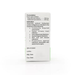 Silgram Ampicillin Sodium Sulbactam Sodium
500mg / 250mg (I.M / I.V) Sterile Powder for Injection 1 Vial