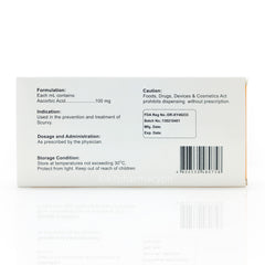 Vi-C Ascorbic Acid
100mg/mL Solution for Injection (I.V.) 5mL Ampoules