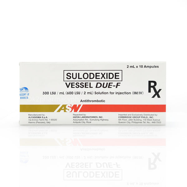 Vessel Due-F Sulodexide 300lsu/mL Solution for Injection (IM/IV) Ampoules